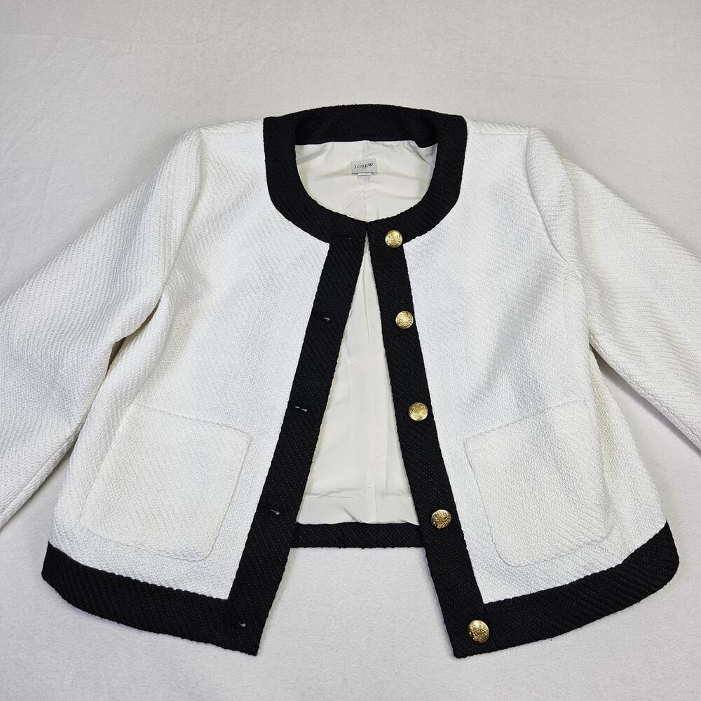 J.Crew Tweed Lady Jacket Womens 12 Black White Preppy Blazer Gold Crested Button - Picture 16 of 16